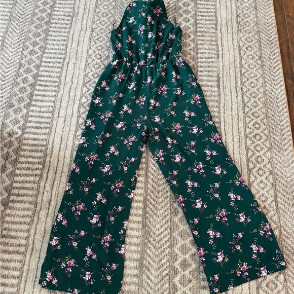 Sugarlips Pants - Sugarlips Dark Green Floral Jumpsuit